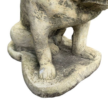 Vintage Weathered Reconstituted Stone Bulldog Garden Statue 39cm