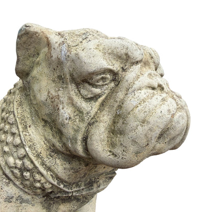 Vintage Weathered Reconstituted Stone Bulldog Garden Statue 39cm