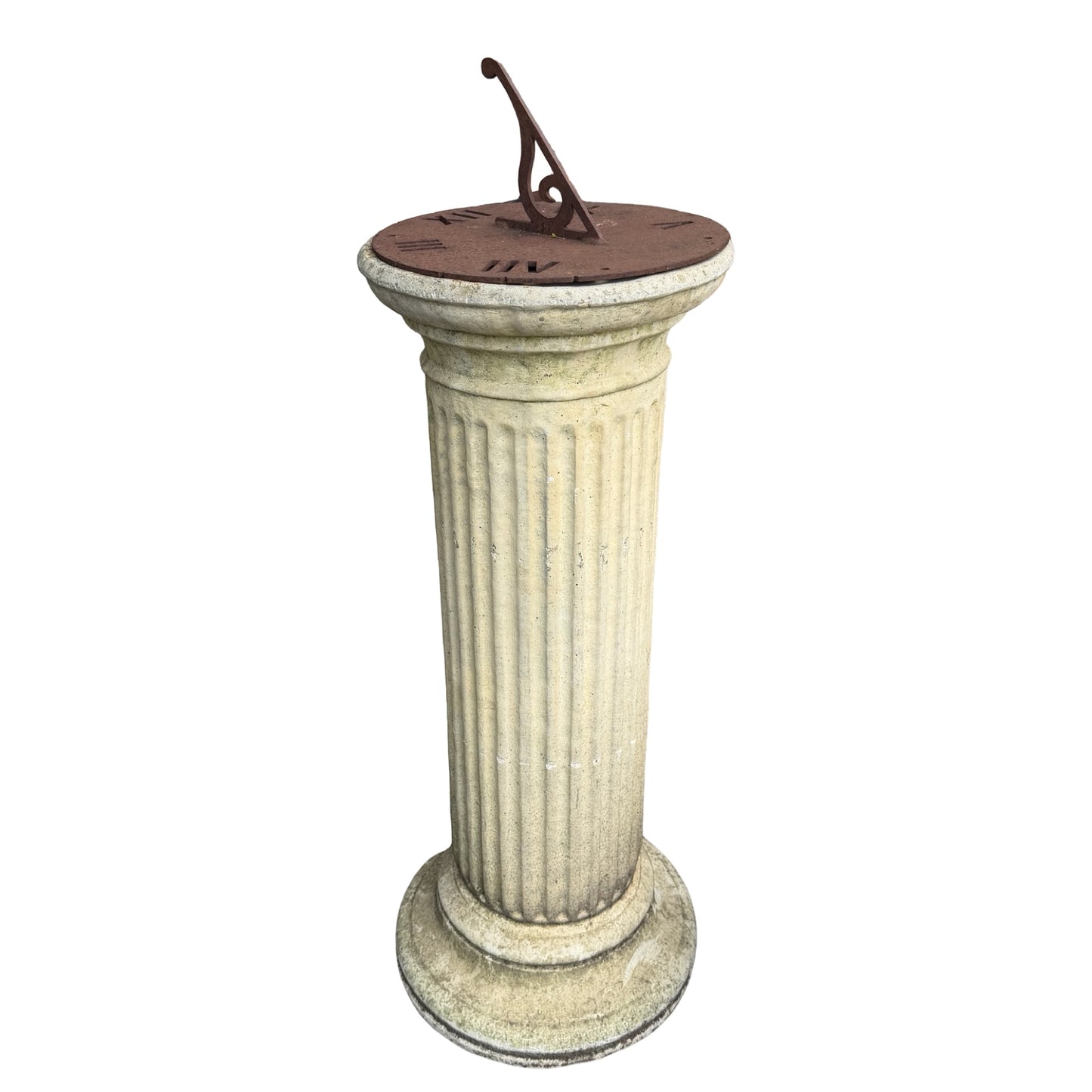 Vintage Stone Garden Sundial - Fluted Column Pedestal & Dial 90cm
