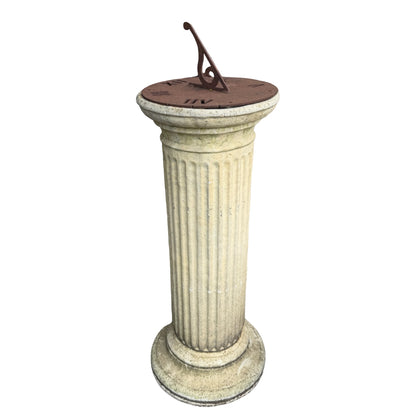 Vintage Stone Garden Sundial - Fluted Column Pedestal & Dial 90cm