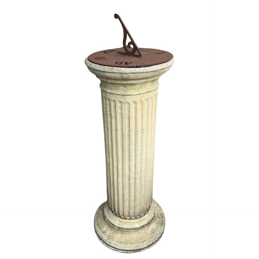 Vintage Stone Garden Sundial - Fluted Column Pedestal & Dial 90cm