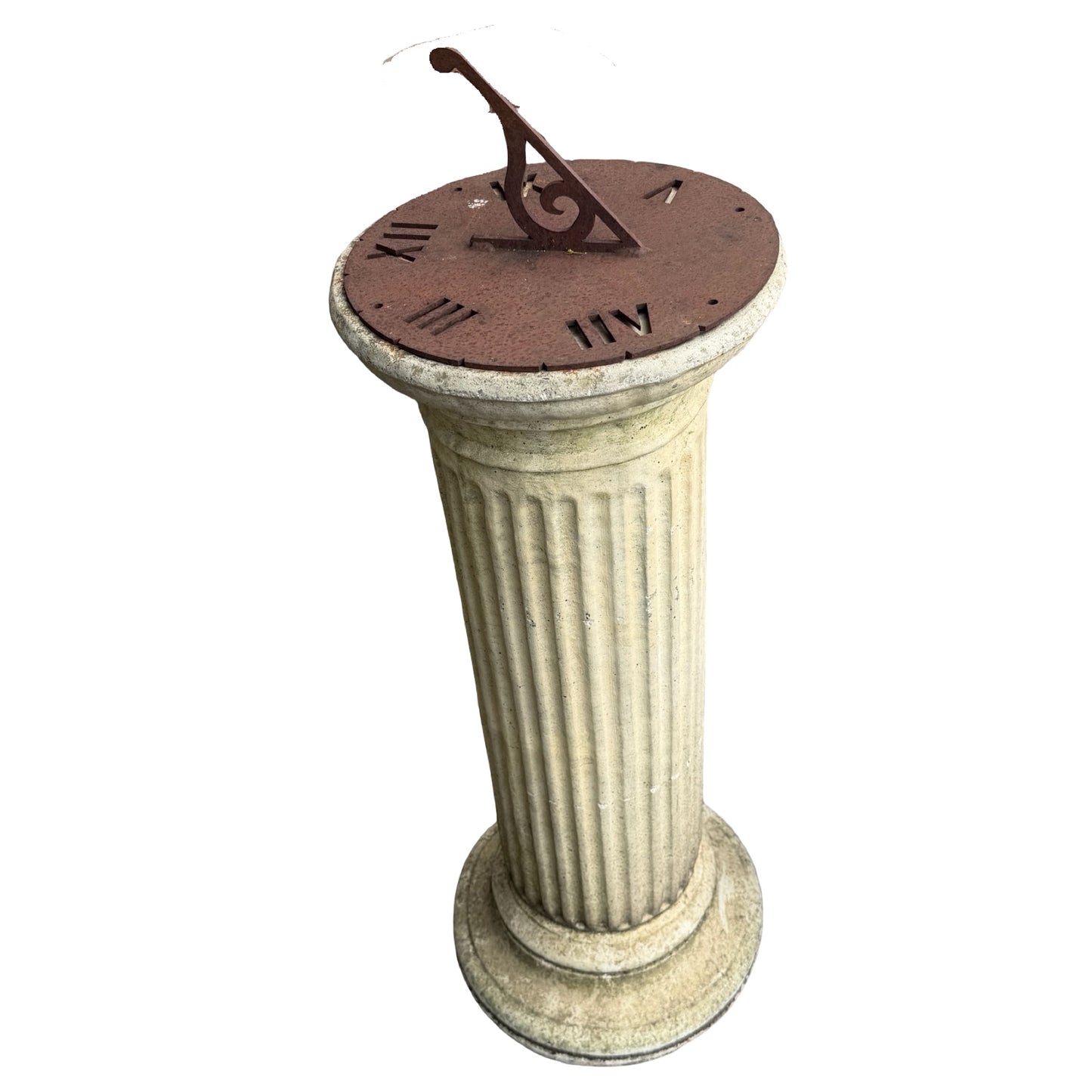 Vintage Stone Garden Sundial - Fluted Column Pedestal & Dial 90cm