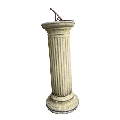 Vintage Stone Garden Sundial - Fluted Column Pedestal & Dial 90cm