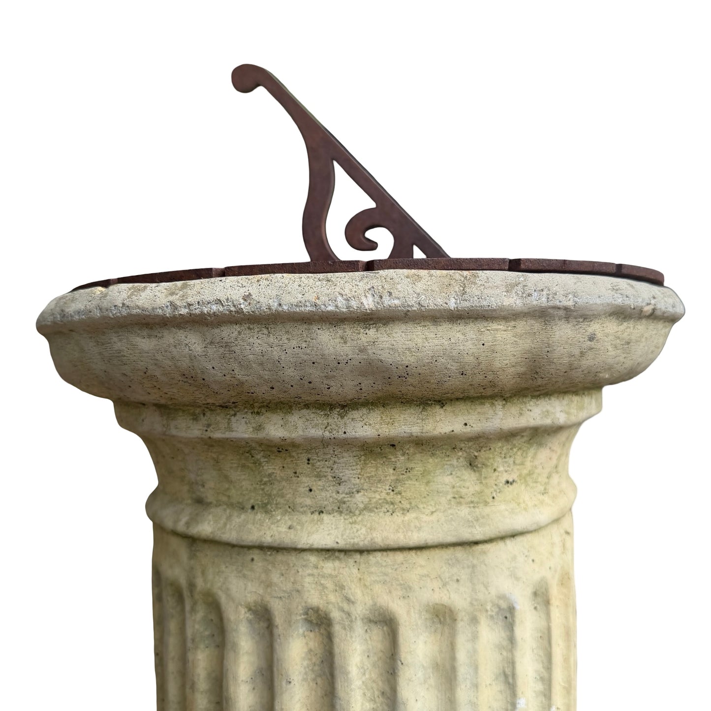 Vintage Stone Garden Sundial - Fluted Column Pedestal & Dial 90cm