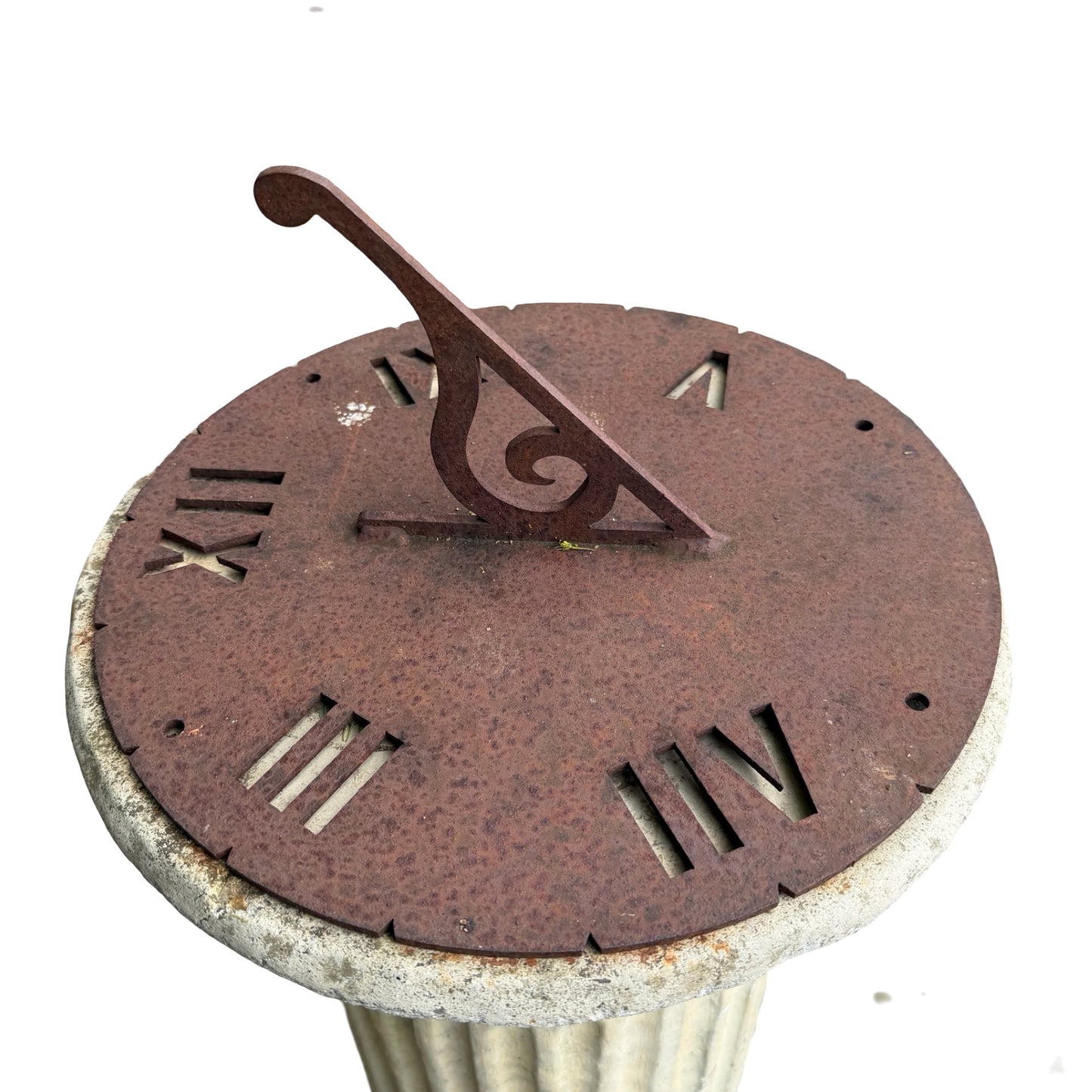 Vintage Stone Garden Sundial - Fluted Column Pedestal & Dial 90cm