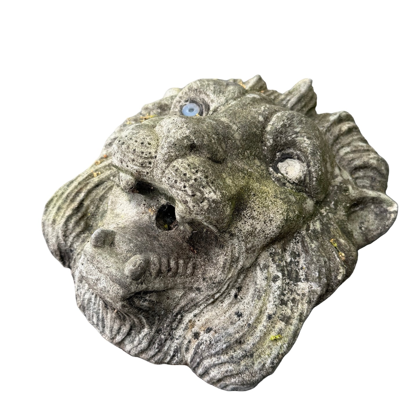 Pair of Vintage Weathered Stone Lion Head Wall Plaques - 33cm