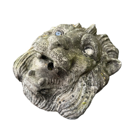 Pair of Vintage Weathered Stone Lion Head Wall Plaques - 33cm