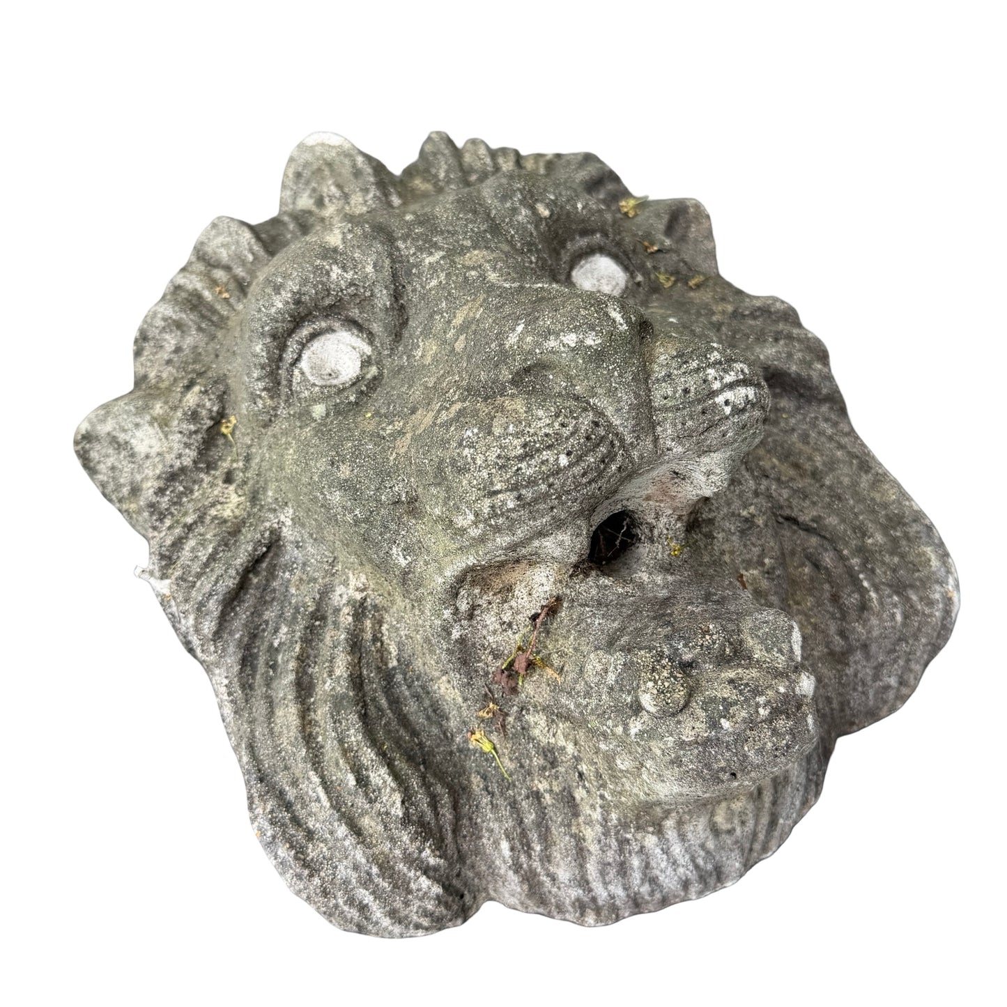Pair of Vintage Weathered Stone Lion Head Wall Plaques - 33cm