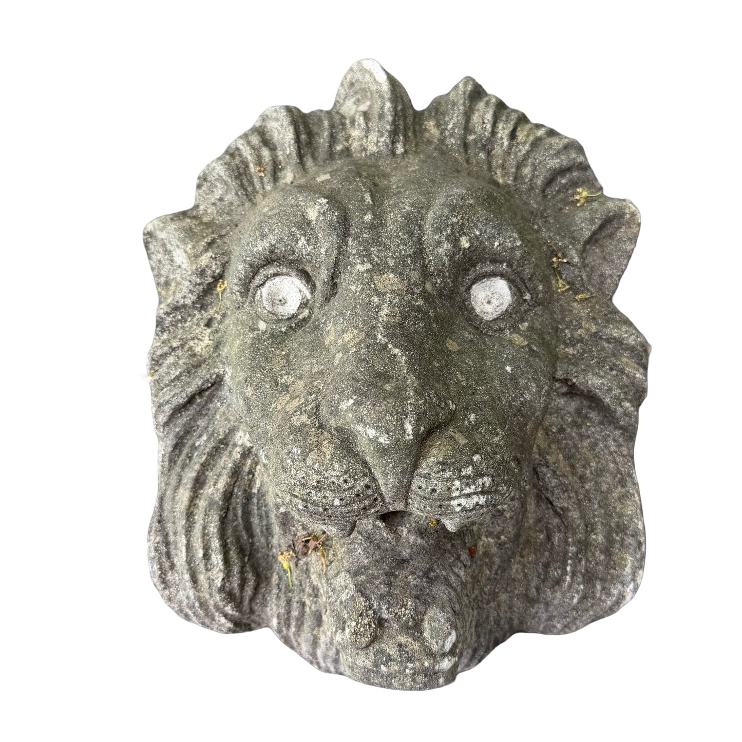 Pair of Vintage Weathered Stone Lion Head Wall Plaques - 33cm