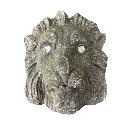 Pair of Vintage Weathered Stone Lion Head Wall Plaques - 33cm