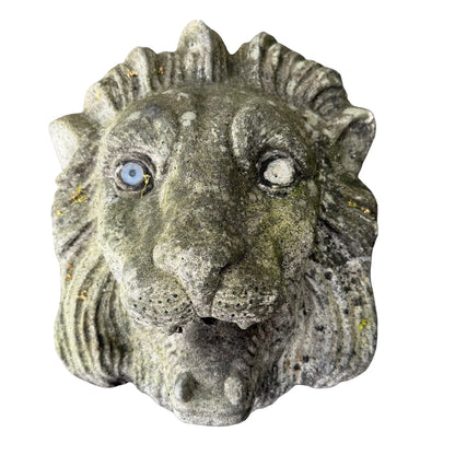 Pair of Vintage Weathered Stone Lion Head Wall Plaques - 33cm