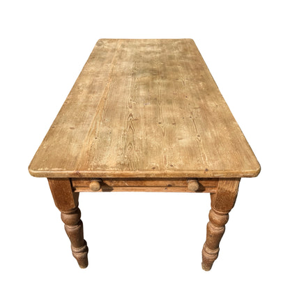 Vintage Farmhouse Pine Dining Table - Single End Drawer 183cm