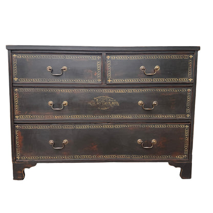 Victorian Painted Ebonised Black Mahogany Chest of Drawers - Wax Finish