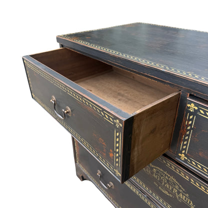 Victorian Painted Ebonised Black Mahogany Chest of Drawers - Wax Finish
