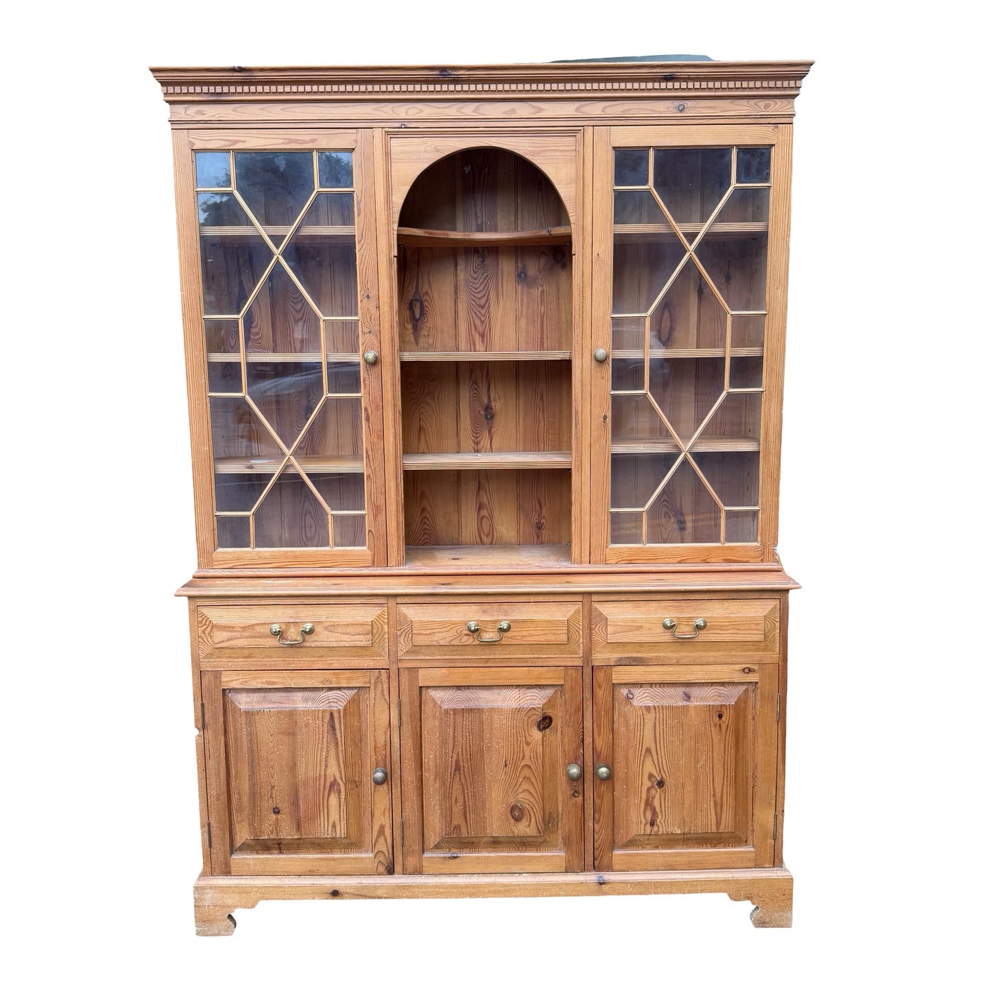 Large Vintage Large Pine Kitchen Farmhouse Dresser - Two Piece Cabinet