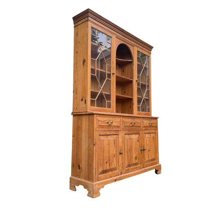 Large Vintage Large Pine Kitchen Farmhouse Dresser - Two Piece Cabinet