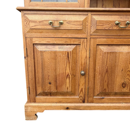 Large Vintage Large Pine Kitchen Farmhouse Dresser - Two Piece Cabinet