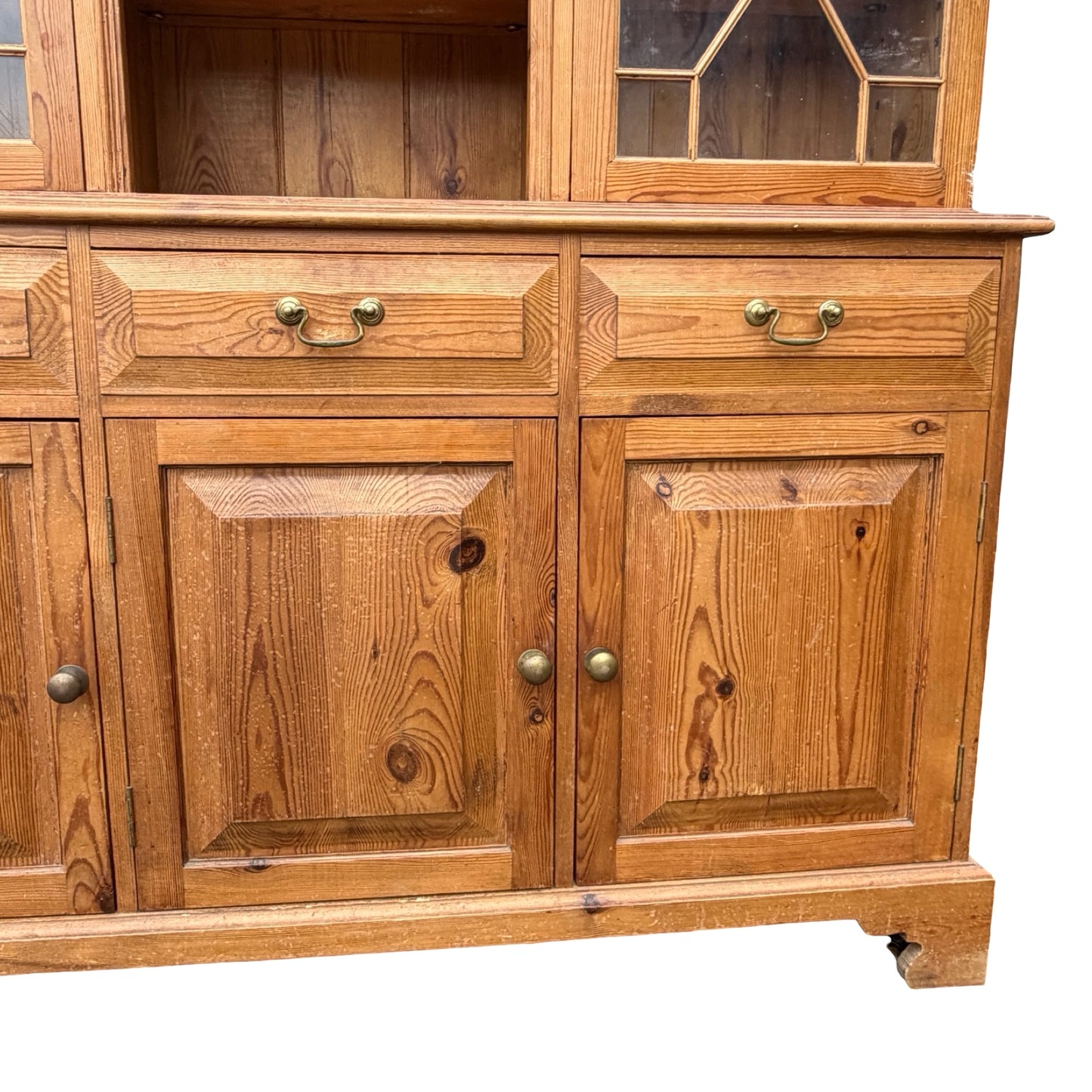 Large Vintage Large Pine Kitchen Farmhouse Dresser - Two Piece Cabinet