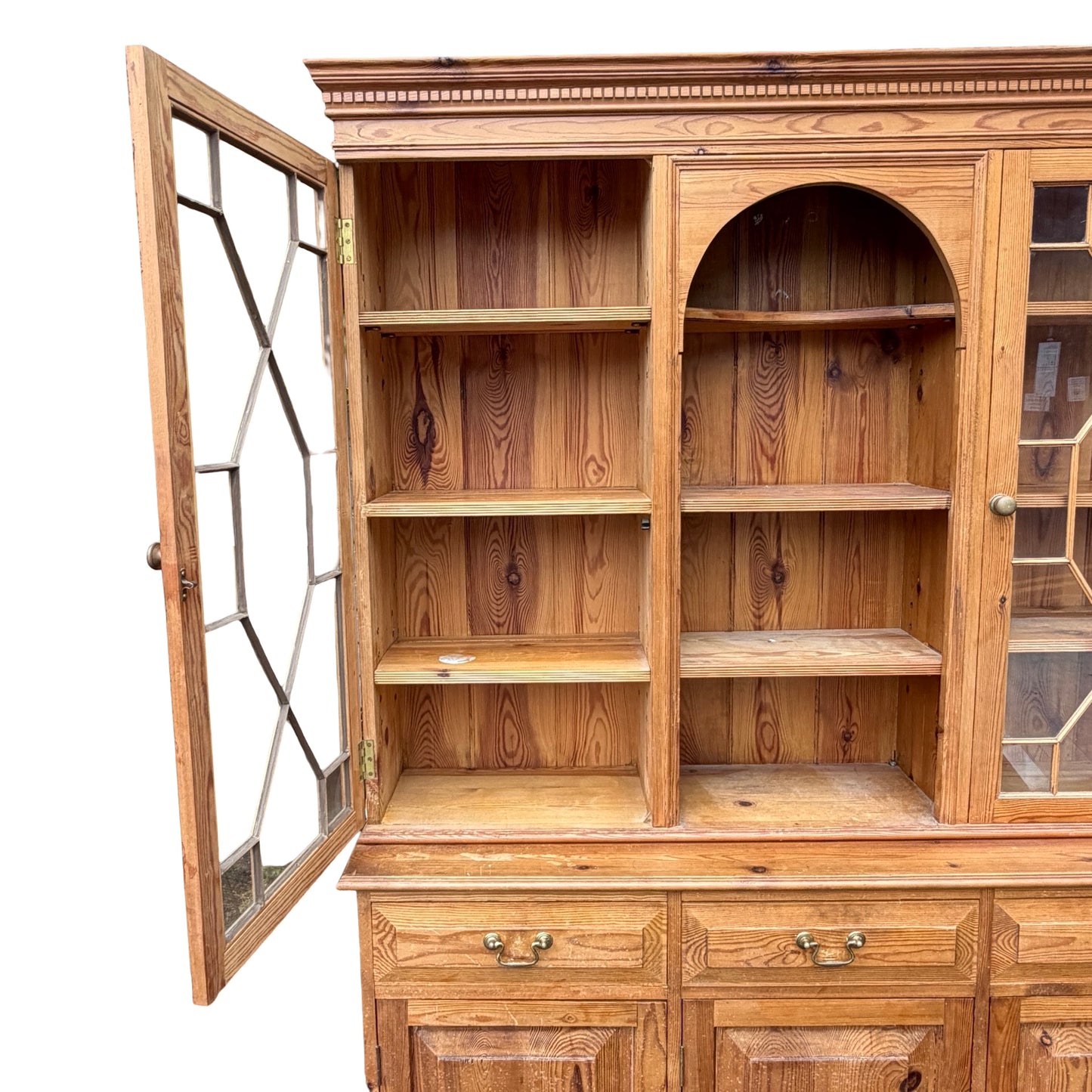 Large Vintage Large Pine Kitchen Farmhouse Dresser - Two Piece Cabinet