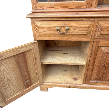 Large Vintage Large Pine Kitchen Farmhouse Dresser - Two Piece Cabinet