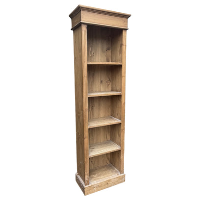Slim Vintage Solid Pine Open Bookcase - Narrow Alcove Shelving