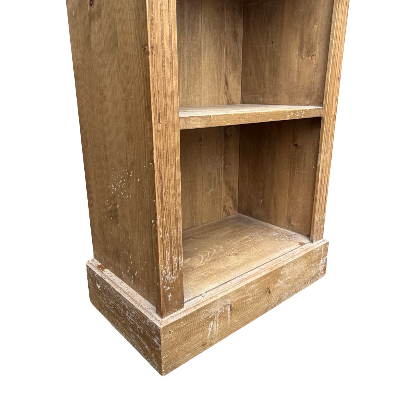 Slim Vintage Solid Pine Open Bookcase - Narrow Alcove Shelving