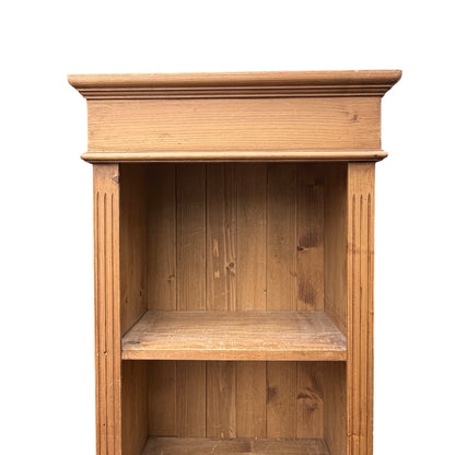 Slim Vintage Solid Pine Open Bookcase - Narrow Alcove Shelving