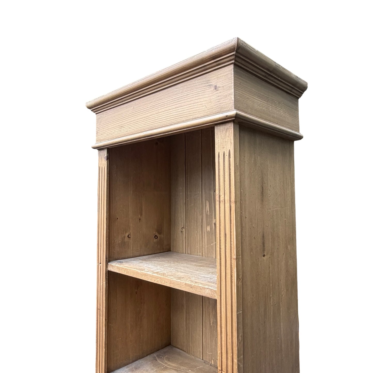 Slim Vintage Solid Pine Open Bookcase - Narrow Alcove Shelving