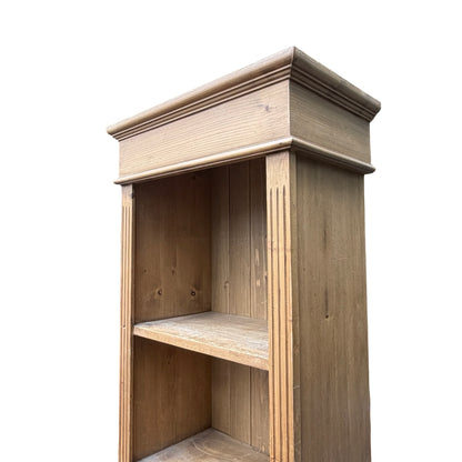 Slim Vintage Solid Pine Open Bookcase - Narrow Alcove Shelving