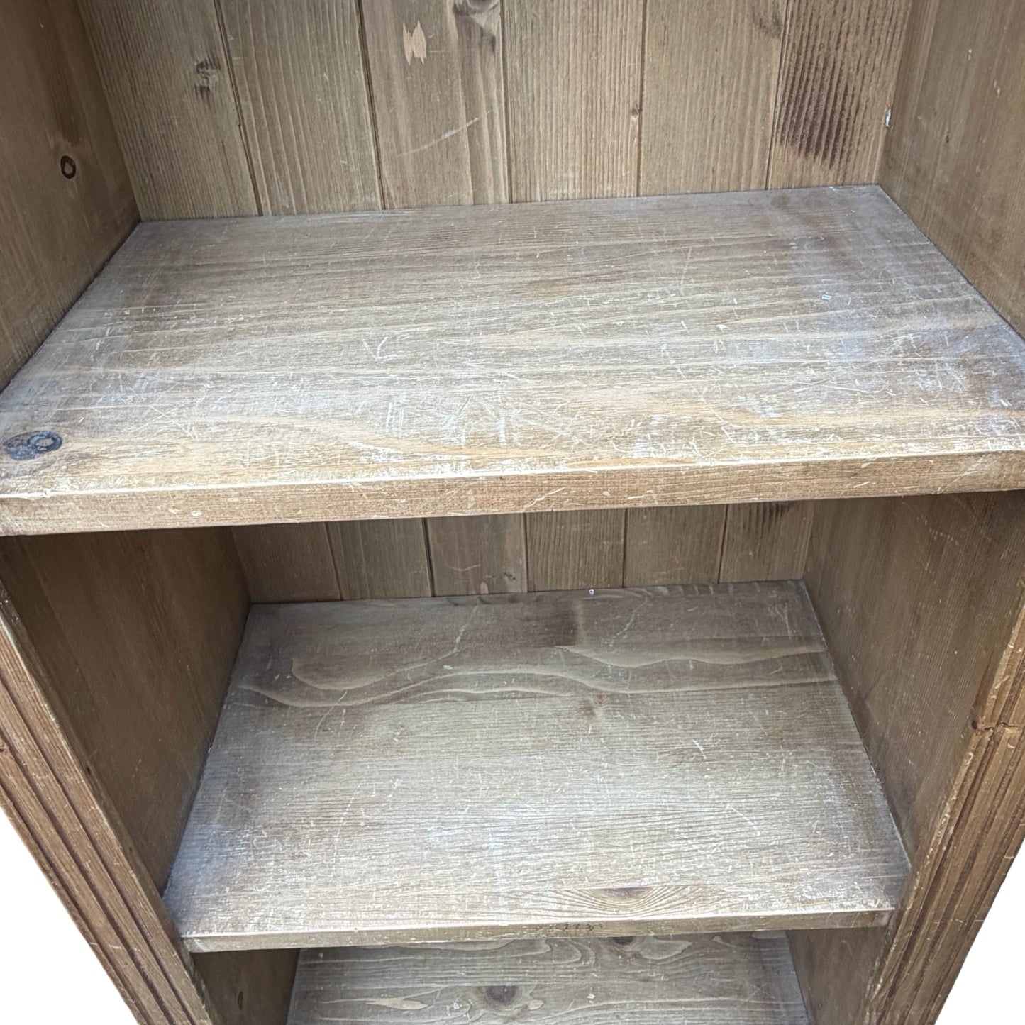 Slim Vintage Solid Pine Open Bookcase - Narrow Alcove Shelving