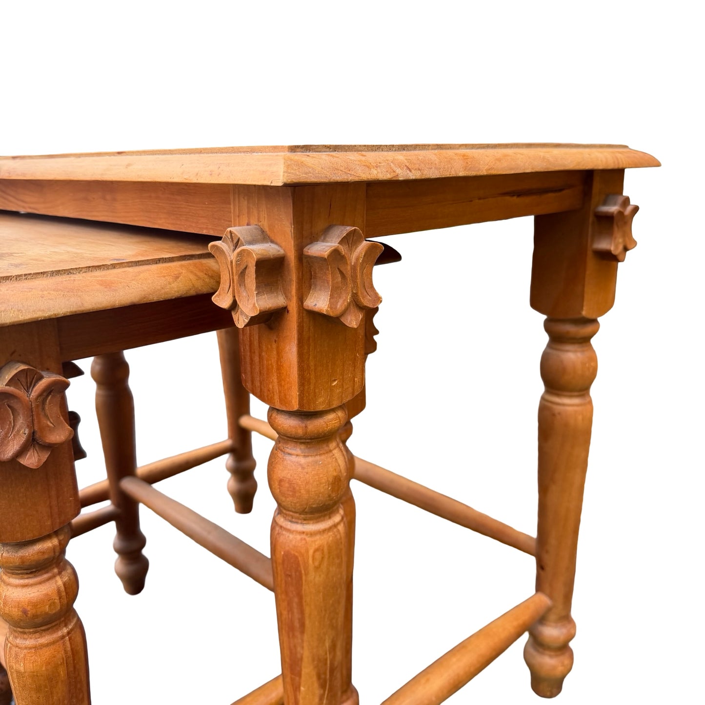 Vintage Solid Wood Nest of 3 Tables - Rustic Side Tables