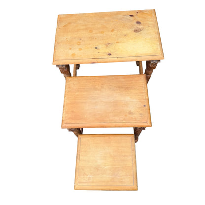 Vintage Solid Wood Nest of 3 Tables - Rustic Side Tables