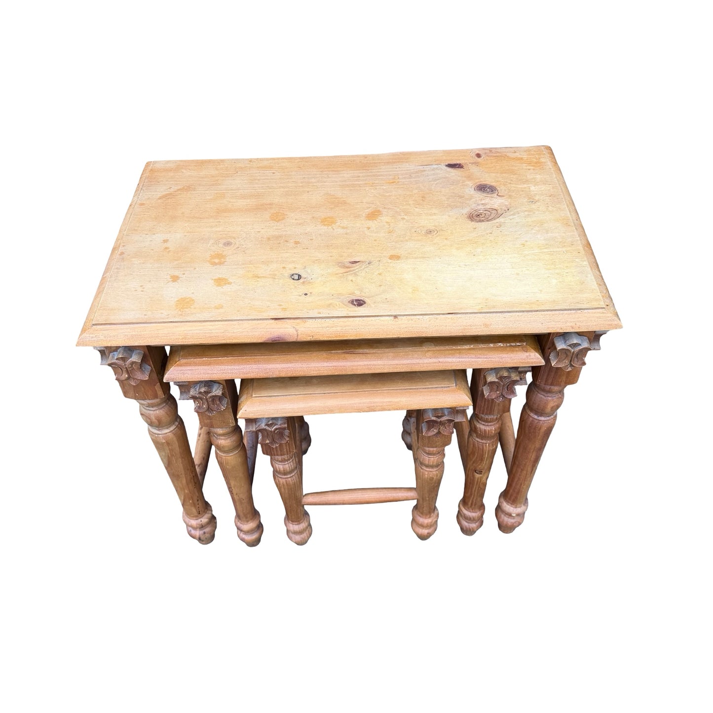 Vintage Solid Wood Nest of 3 Tables - Rustic Side Tables