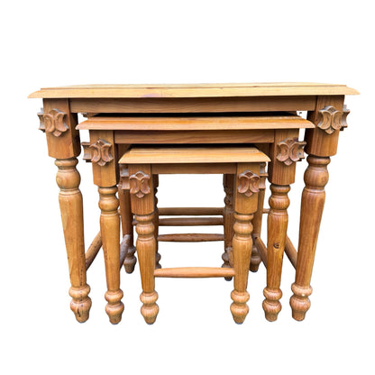 Vintage Solid Wood Nest of 3 Tables - Rustic Side Tables