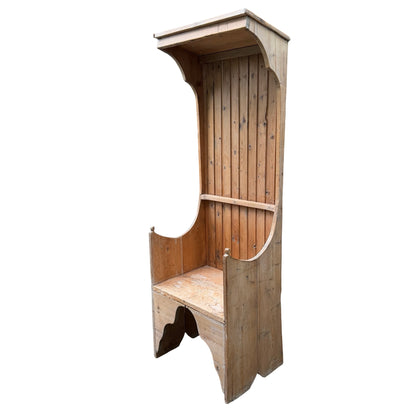Antique Style Solid Pine Porters Chair - Hooded Hallway Seat