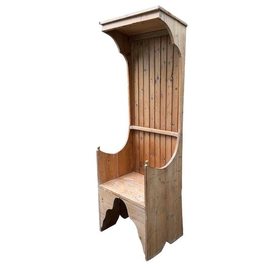 Antique Style Solid Pine Porters Chair - Hooded Hallway Seat