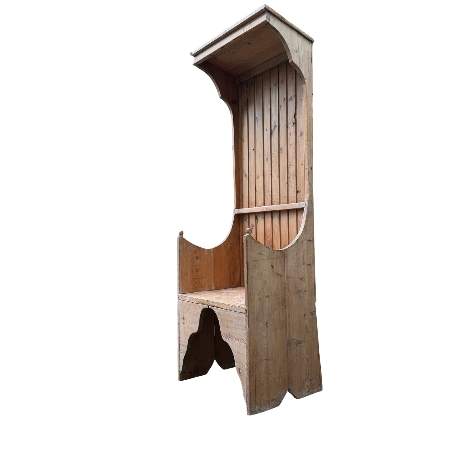 Antique Style Solid Pine Porters Chair - Hooded Hallway Seat