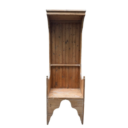 Antique Style Solid Pine Porters Chair - Hooded Hallway Seat