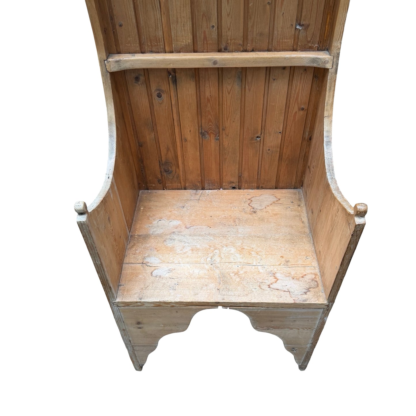 Antique Style Solid Pine Porters Chair - Hooded Hallway Seat