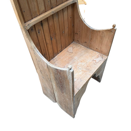 Antique Style Solid Pine Porters Chair - Hooded Hallway Seat