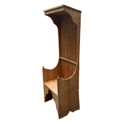Antique Style Solid Pine Porters Chair - Hooded Hallway Seat
