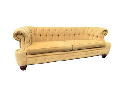 Vintage Mustard Fabric Chesterfield Sofa - Deep Buttoned 3 Seater