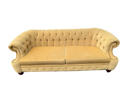 Vintage Mustard Fabric Chesterfield Sofa - Deep Buttoned 3 Seater