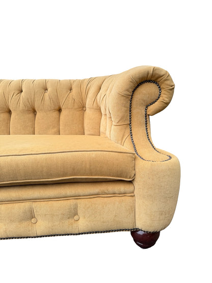 Vintage Mustard Fabric Chesterfield Sofa - Deep Buttoned 3 Seater
