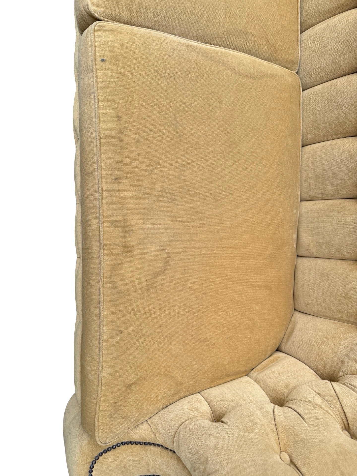 Vintage Mustard Fabric Chesterfield Sofa - Deep Buttoned 3 Seater