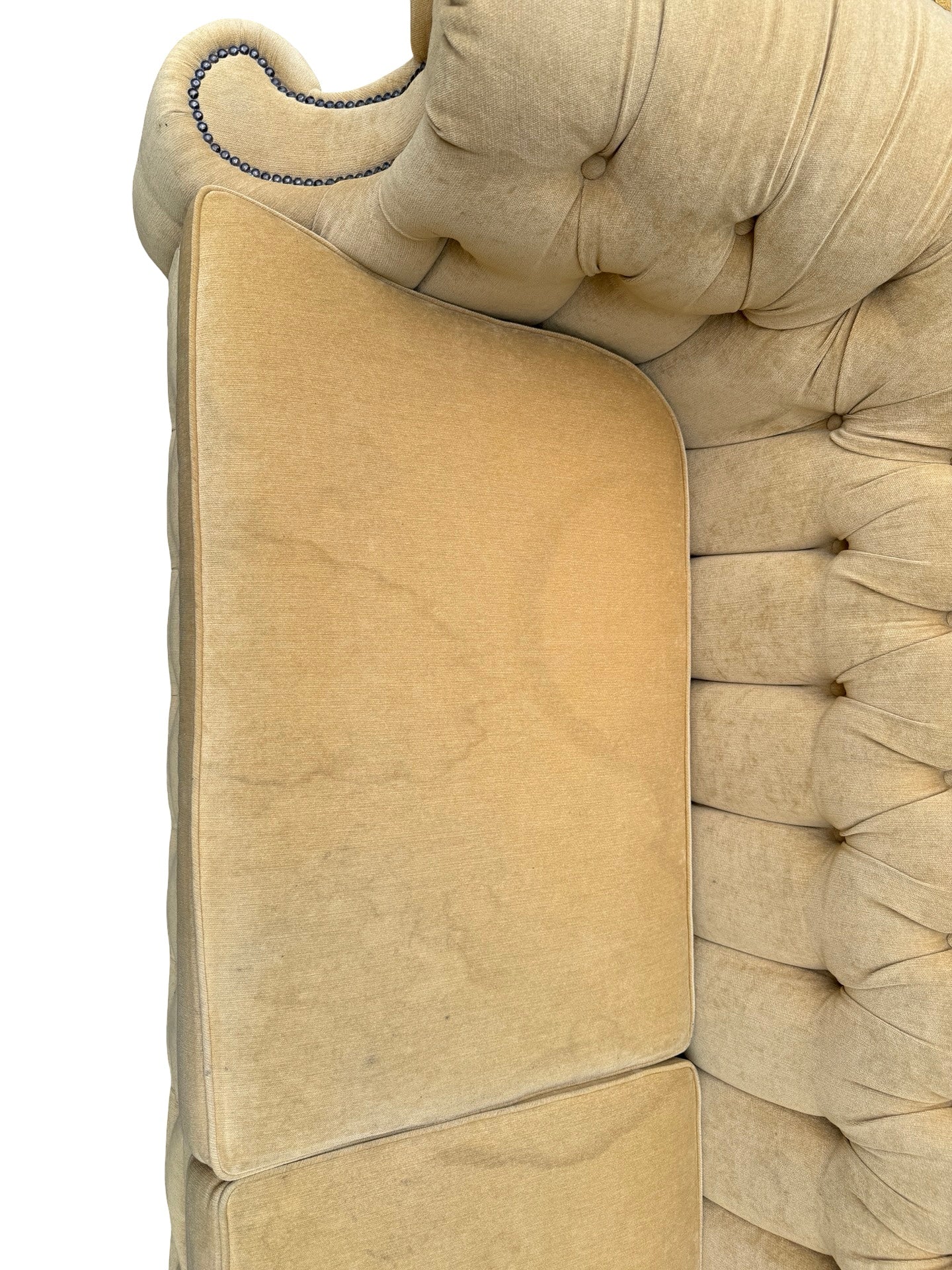 Vintage Mustard Fabric Chesterfield Sofa - Deep Buttoned 3 Seater