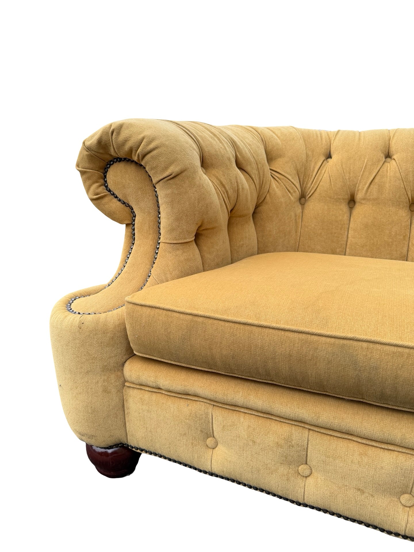 Vintage Mustard Fabric Chesterfield Sofa - Deep Buttoned 3 Seater