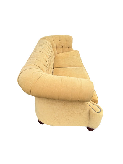 Vintage Mustard Fabric Chesterfield Sofa - Deep Buttoned 3 Seater