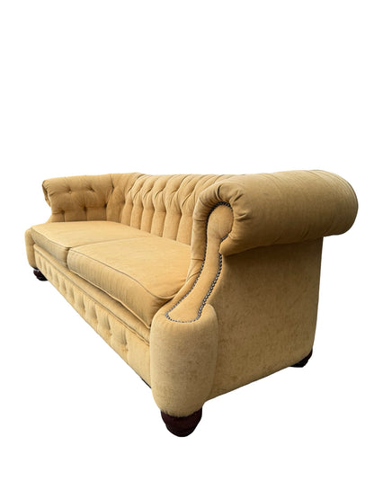 Vintage Mustard Fabric Chesterfield Sofa - Deep Buttoned 3 Seater
