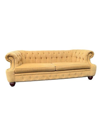 Vintage Mustard Fabric Chesterfield Sofa - Deep Buttoned 3 Seater